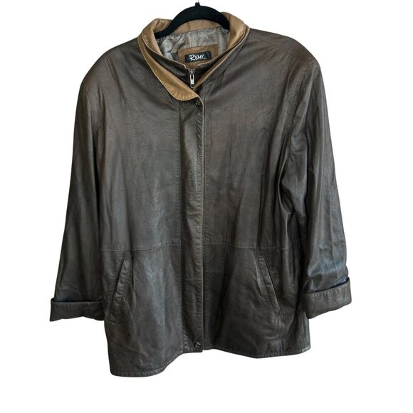 Remy Women’s Dark Brown Lambskin Leather Double Collar Jacket Size Medium - Picture 1 of 8